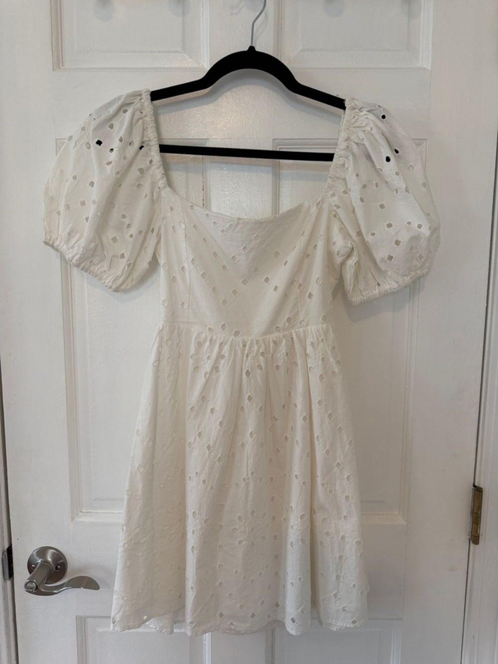 Zara White Eyelet Puff-Sleeve Mini Dress
